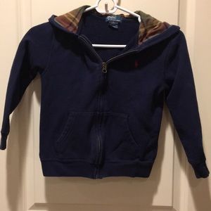 Polo by Ralph Lauren kids zip up hoodie sweatshirt /plaid lined hood boys size 7
